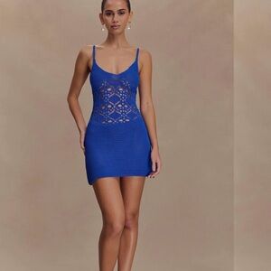 Meshki Royal Blue Crochet Knit Dress